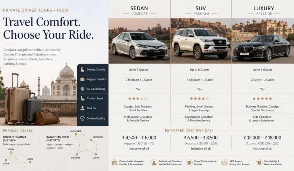 Private Driver vs Other India Travel Options: Comparison