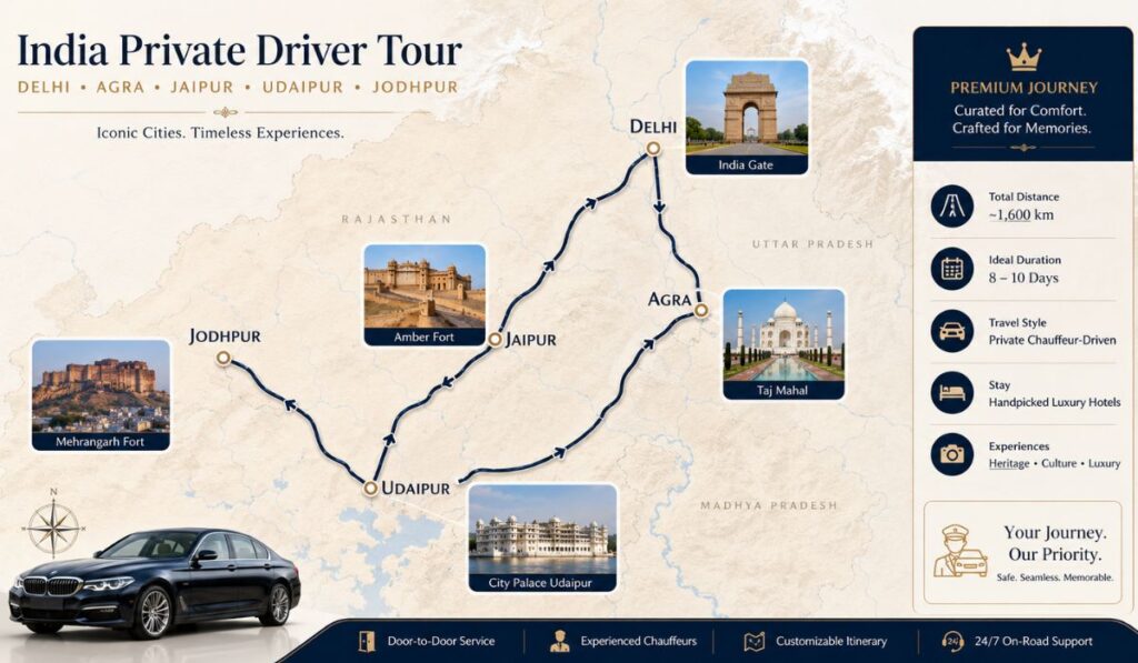 India private driver tour with chauffeur service for safe and comfortable travel